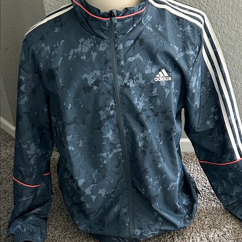 Adidas Navy Camouflage Jacket with White Stripes